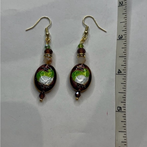 Handmade Green and Brown Earrings - Picture 7 of 7